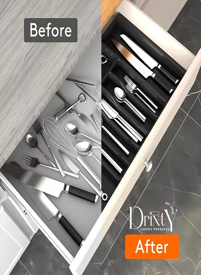 DRIXTY Expandable Cutlery Tray Plastic Drawer Holder To Store Organize Spoons Toiletries For Home Kitchen,Bed,Multipurpose Cutlery Organizer Tray/Store Plate For Modular Kitchen-Utensils (Black) - Image 4